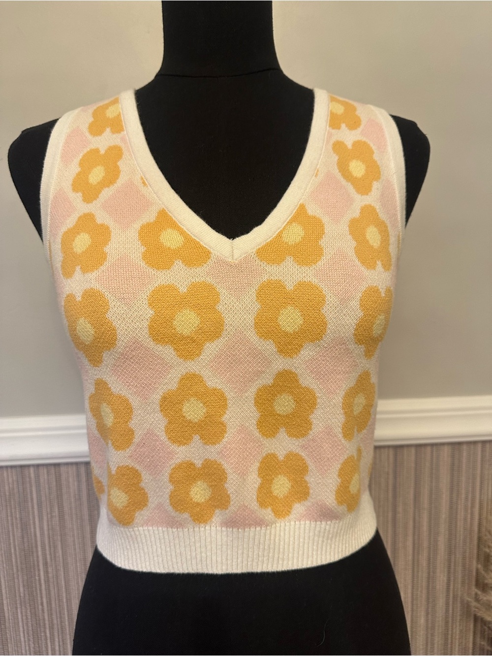 PacSun Retro Daisy Floral Sweater Vest 100% Cotton Cottagecore Y2K Size Small